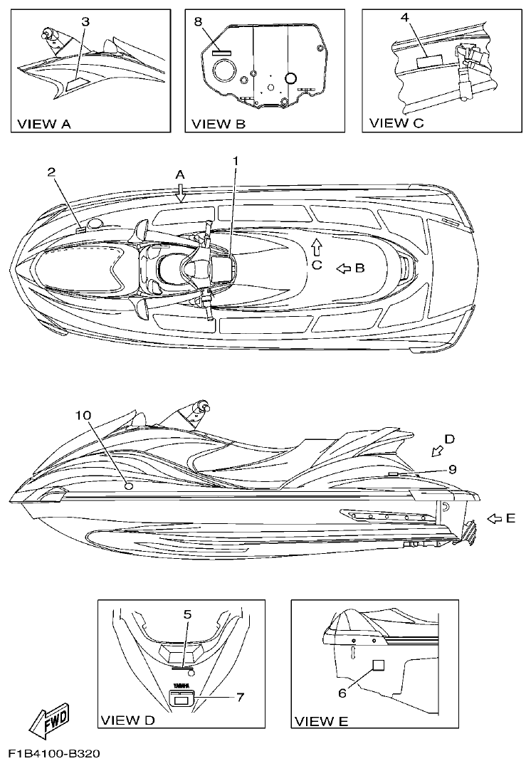 Yamaha FX10 IMPORTANT LABELS parts diagram
